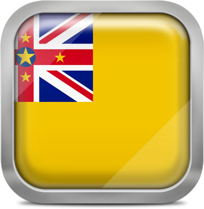 Niue square flag with metallic frame
