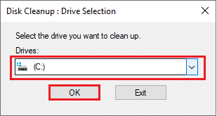 现在，选择要执行清理的驱动器，然后单击“确定”。 如何删除 Windows 注册表中的损坏条目