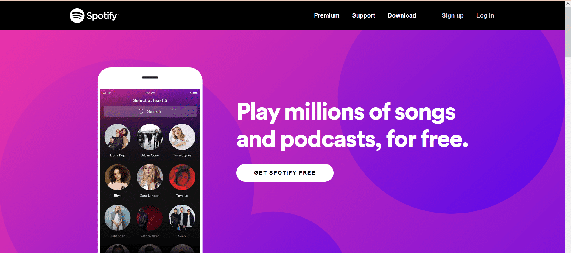 Página web de Spotify