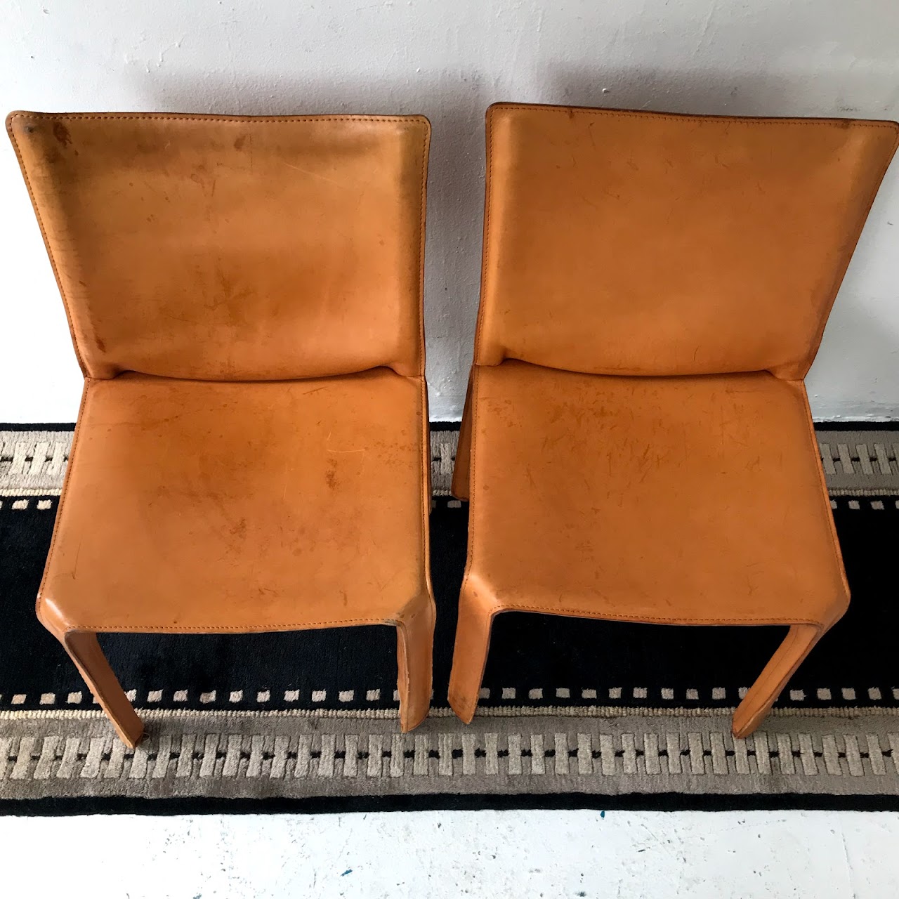 Cassina Leather Cab Dining Chair Pair