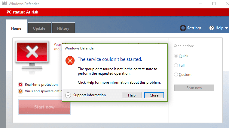 Fix Window Defender Error 0x800705b4 (de service kon niet worden gestart)