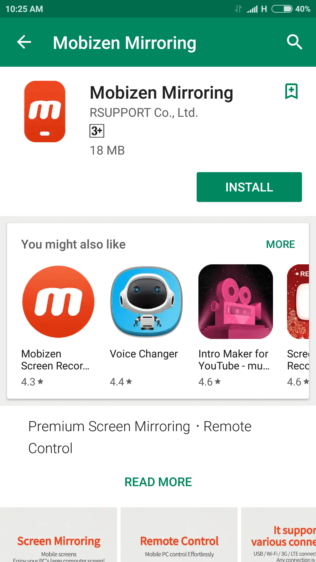 Откройте Play Store на своем телефоне и установите Mobizen Mirroring.