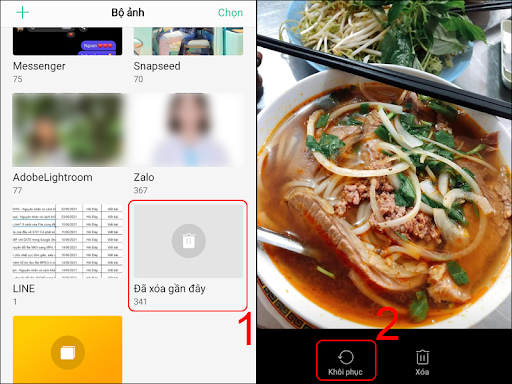 Chọn mục Đã xóa gần đây và chọn hình ảnh, video muốn khôi phục