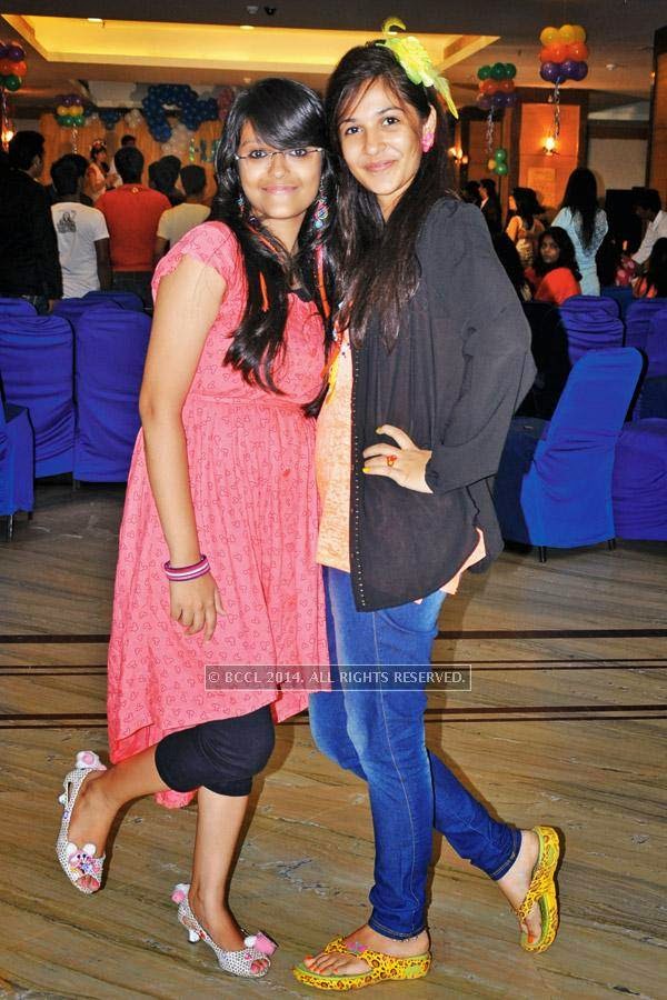 Surbhi (L) and Ila during a cartoon-themed party organised by Modern Dental College and Research Centre, in Indore.