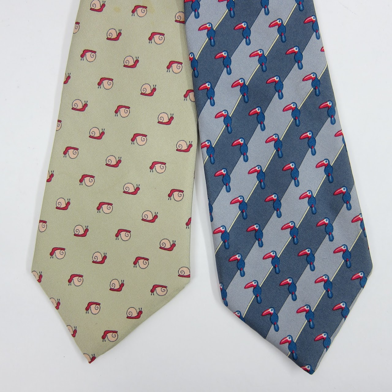 Hermès Parrot & Snail Tie Pair