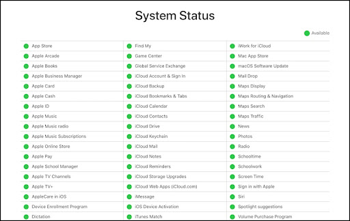 Trạng thái hệ thống của Apple