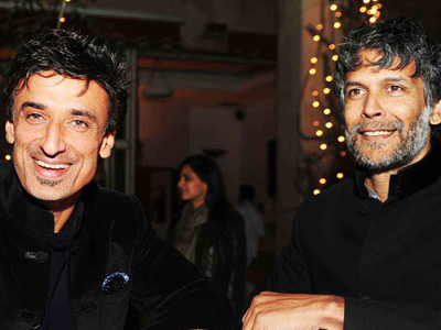 Rahul Dev and Milind Soman during the launch of designer Suneet Varma's coffee table book at the French embassy in New Delhi.