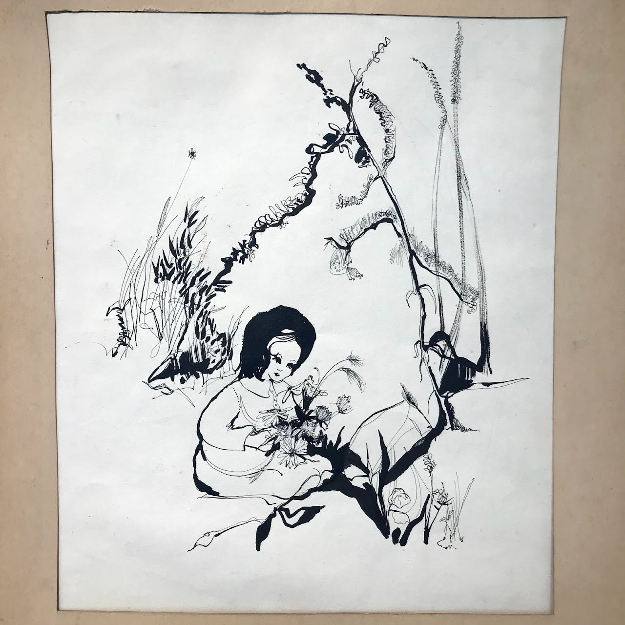 Linda Bouder Signed Ink Drawing