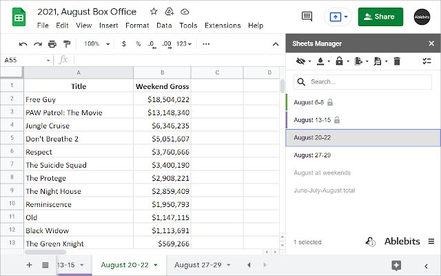 Screenshot of Sheets Manager