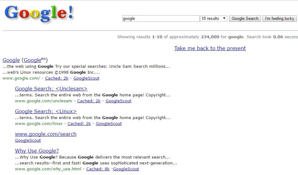 Nhập Google vào năm 1998 trên Google và xem điều gì sẽ xảy ra tiếp theo!  |  Các thủ thuật và mẹo hay nhất của Google