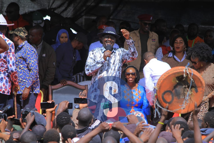 Opposition leader Raila odinga at the Kamkunji grounds on April 16, 2023