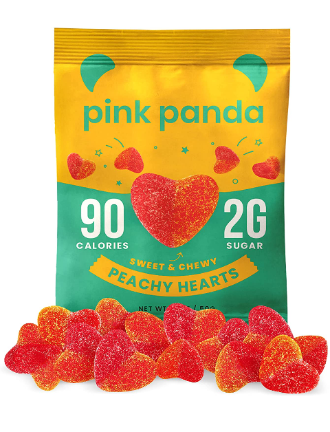 Pink Panda Sour Gummies Vegan Candy – Gluten Free Low Calorie Candy Makes the Perfect Healthy Snack (Peachy Hearts, 12-Pack)