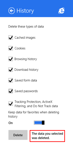 Internet Explorer, Windows 8.1, แอพ, ลบ, ประวัติการท่องเว็บ, ข้อมูล