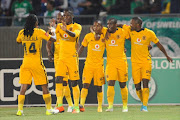 Kaizer Chiefs celebrating their first half goal during the Absa Premiership match between Bloemfontein Celtic and Kaizer Chiefs at Dr Molemela Stadium on April 12, 2017 in Bloemfontein, South Africa.