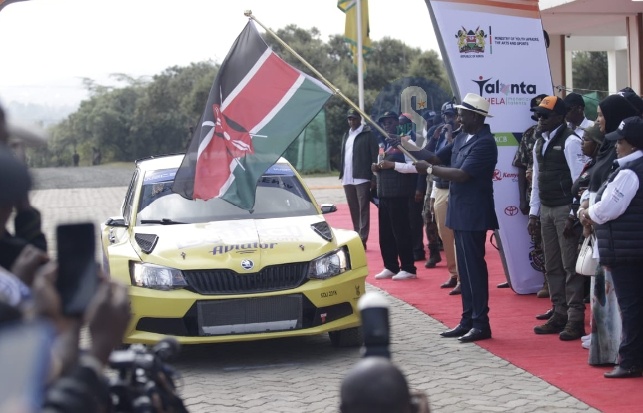 President William Ruto flags off the 2023 WRC Safari Rally in Naivasha on June 21, 2023.