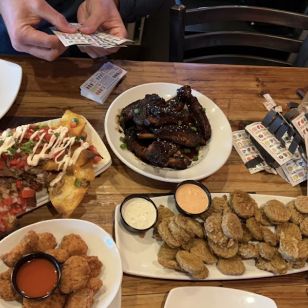 Korean spare ribs, nachos, fried pickles amd chicken bites