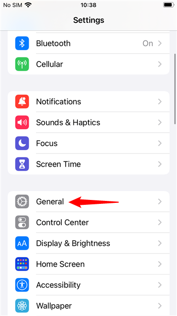 La voce Generale dalle Impostazioni di un iPhone