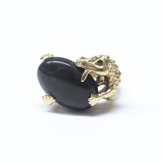 14K Gold & Black Stone Alligator Ring