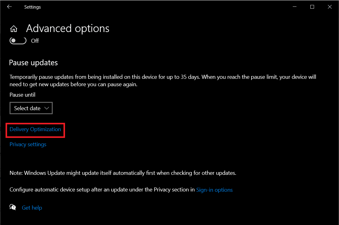 Ottimizzazione recapito nelle impostazioni di aggiornamento di Windows |  Come risolvere il problema di download lento di Microsoft Store