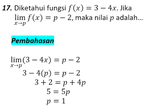 Soal pilihan ganda limit fungsi aljabar