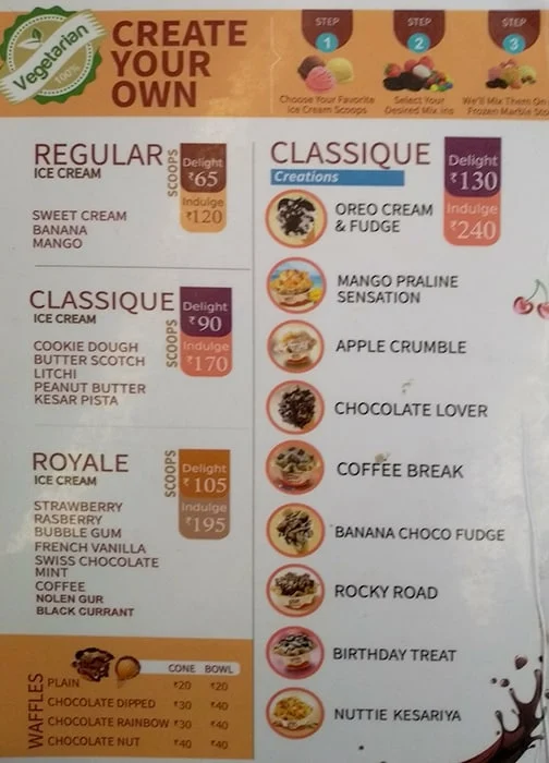 The Cream & Fudge menu 