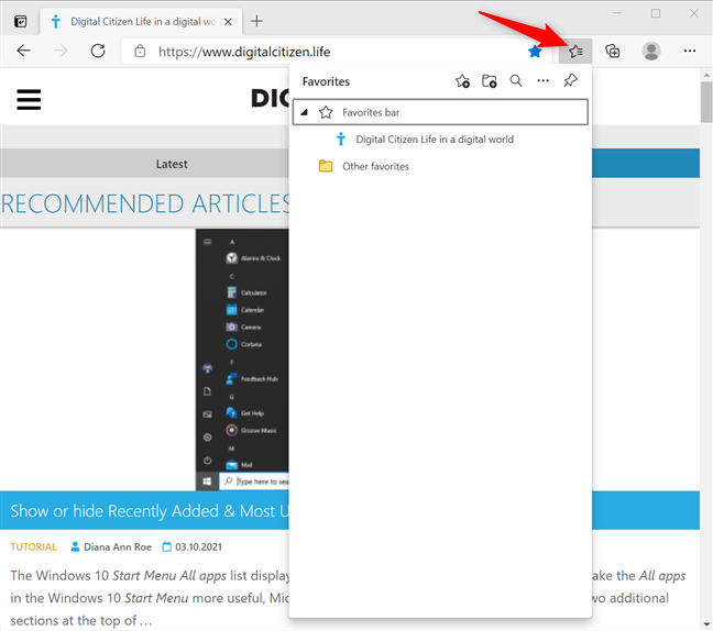 Truy cập Mục ưa thích của Microsoft Edge