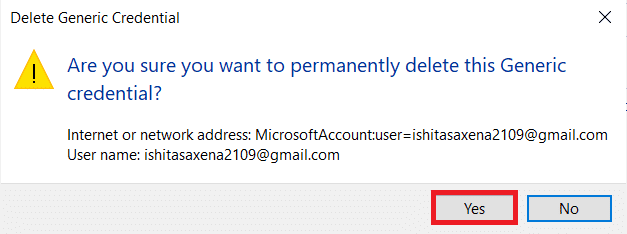 确认删除 microsoft 帐户凭据。 修复 Outlook 密码提示再次出现