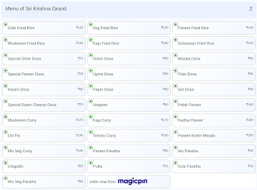 Sri Krishna Grand menu 