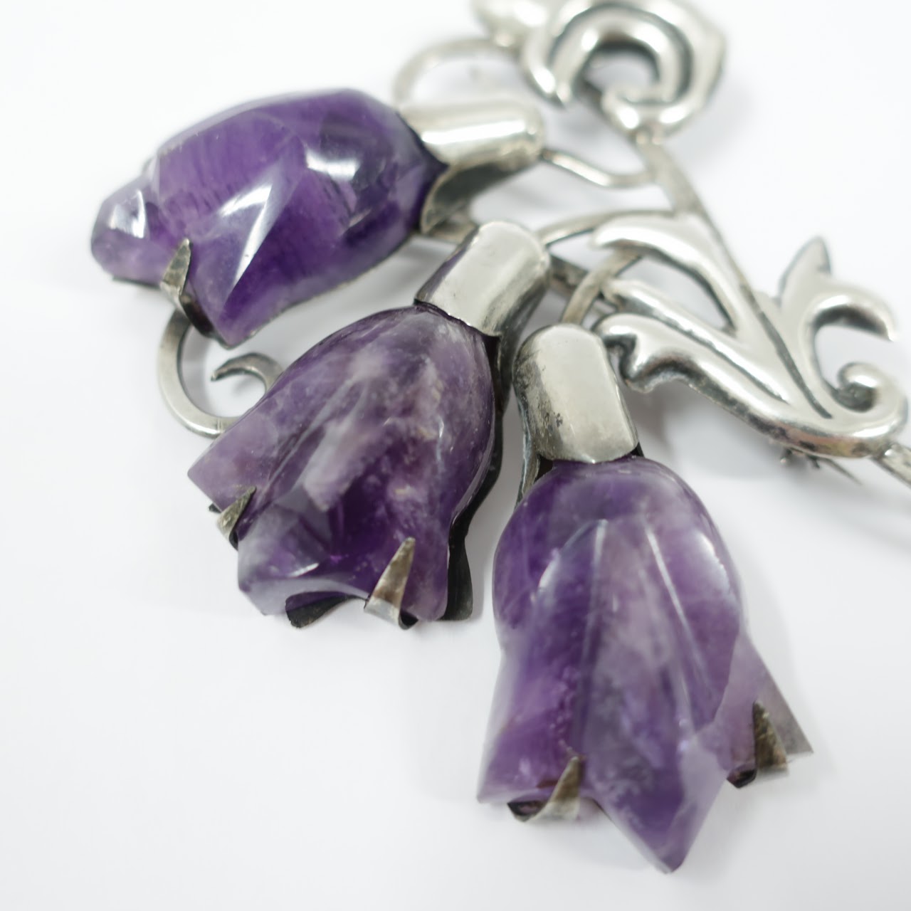 Silver & Amethyst Floral Brooch