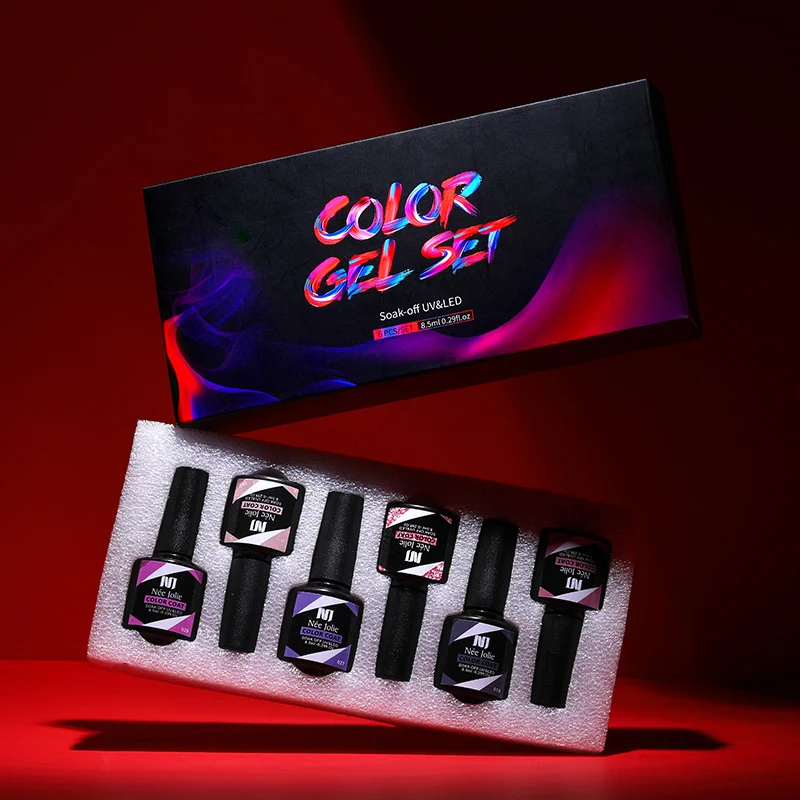 Kit de Esmalte em Gel 8ml 6 Frascos Caixa Manicure Cor de Unha Japonesa, unhas perfeitas e duradouras.