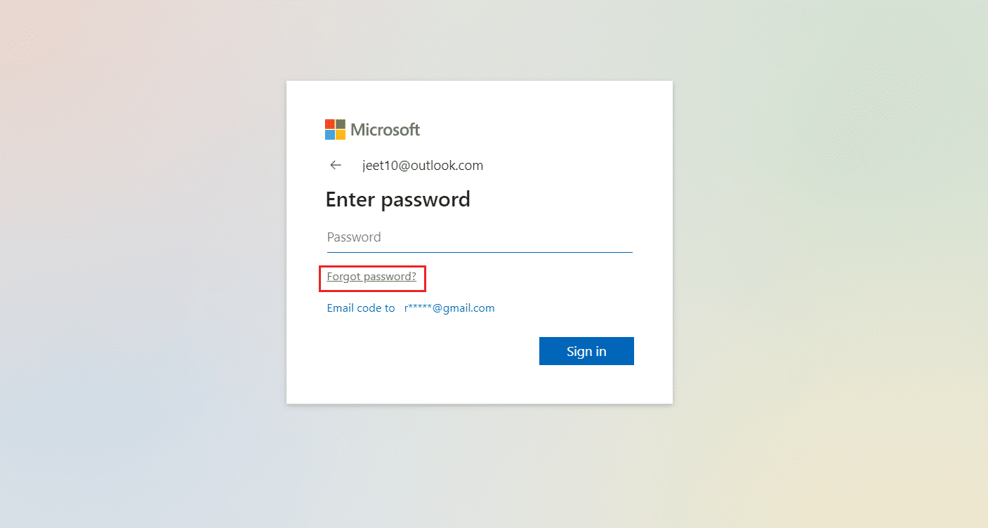 klik op Wachtwoord vergeten op de inlogpagina van Outlook