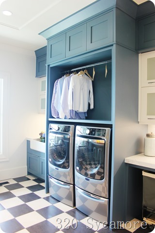 blue laundry with checkered floor