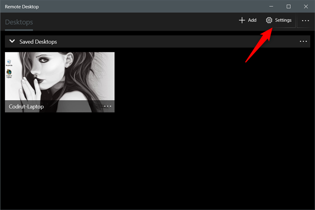 Il pulsante Impostazioni dall'app Microsoft Remote Desktop