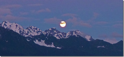 Full moon, rising over Kenai Mountains and Resurrection Bay, midnight of June 20th/21st