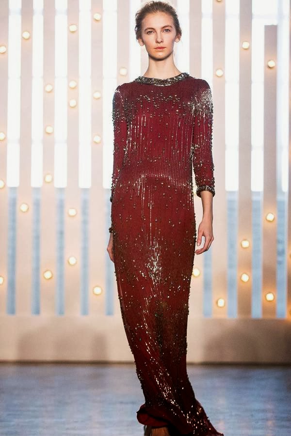 A model presents a creation from the Jenny Packham Fall/Winter 2014 collection during New York Fashion Week on February 11, 2014.