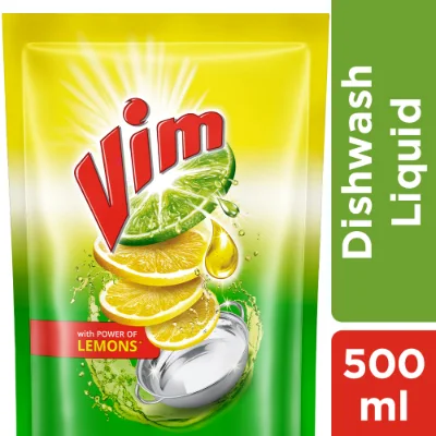 Vim Dishwash Liquid Gel Lemon Refill Pouch 500 Ml