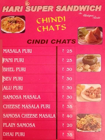 Hari Super Sandwich menu 