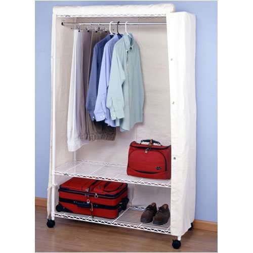 Heavy Duty Garment Rack with Wheels & Cover - White