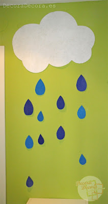 Decorar con nubes y lluvia.