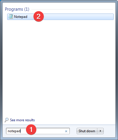 Tìm kiếm notepad trong Windows 7