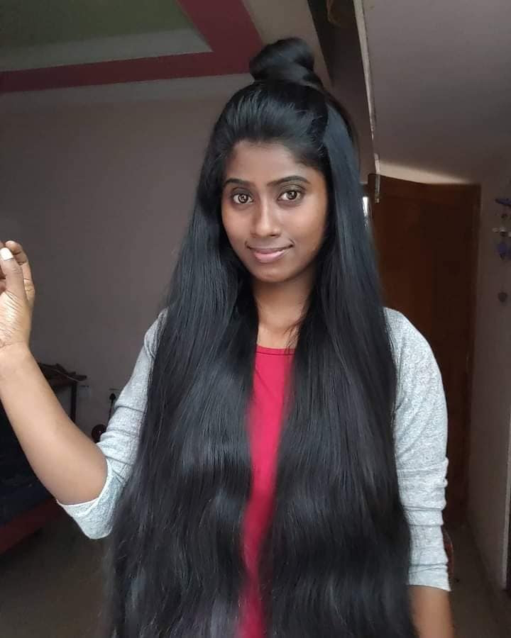 Tamil girl's low back length silky long hair style images - Village ...