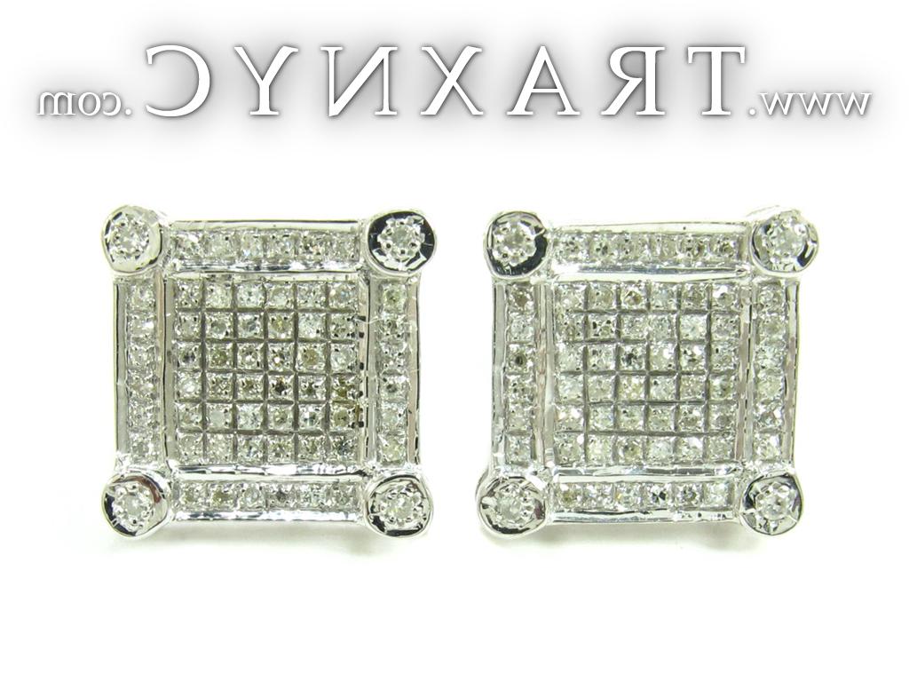 Bezel and Prong Diamond Earrings 27348 Mens Diamond Earring White Silver