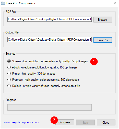 การเลือกระดับการบีบอัด PDF