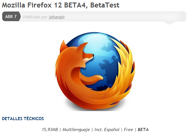 Mozilla Firefox 12 BETA4, BetaTest - Descargar Gratis