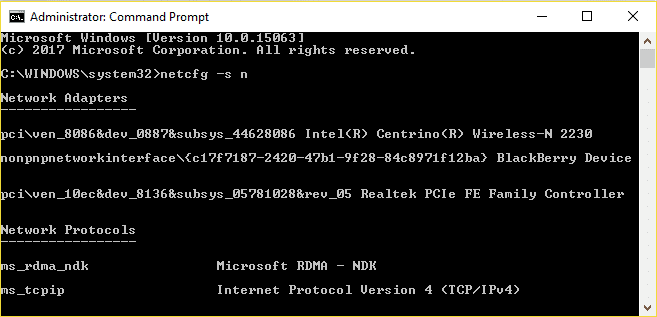 cmdでnetcfg–snコマンドを実行します