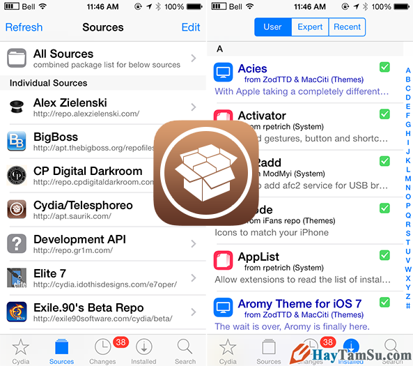 Giao diện chương trình Cydia