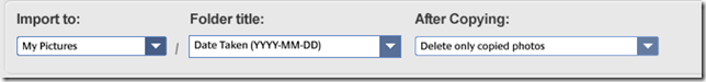 Selections available when import into Picasa