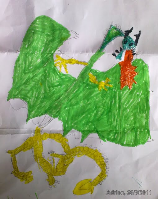 dragon vert, dessin d'Adrien (28 08 2011)