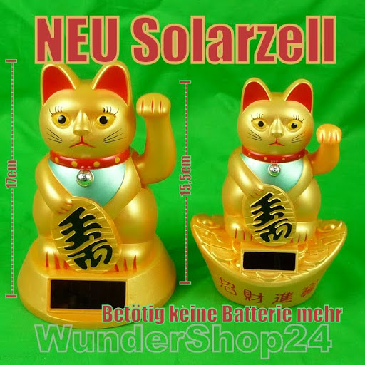 Solar Winkekatze Maneki Neko Glücksbringer Katze NEU Große Modell