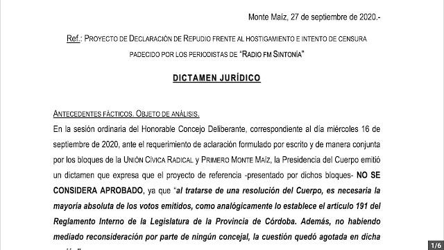 La Oposición realizó un detallado Dictamen Jurídico sobre la abstención del  PJ | Sintonia - Monte Maíz